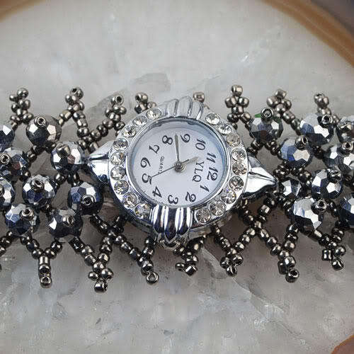 Spectacular Faceted  CRYSTAL Beads WRISTWATCH Bracelet !!
