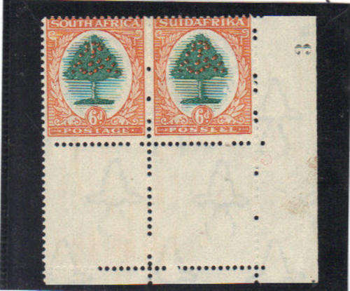 Union of South Africa : Sacc 48 Fine mint inverted watermark with variation split tree