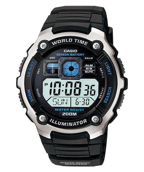 Casio AIRCRAFT COCKPIT * 200m water resistant * 10 year battery* World Time*