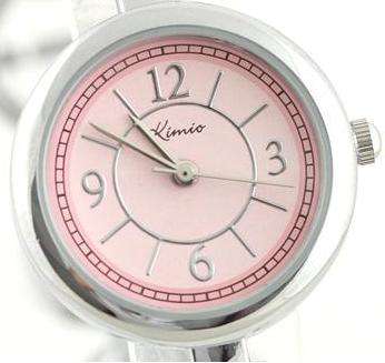 Kimo stainless steel PINK dial with 3 silver tone hands, Ring Bracelet.