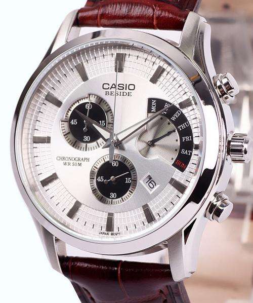 Casio Beside BEM 501L 7AV - White dial, leather strap. Quality & Detail!