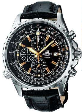Casio Classic  Aviator Chronograph Watch. Stainless Steel case with black leather strap.