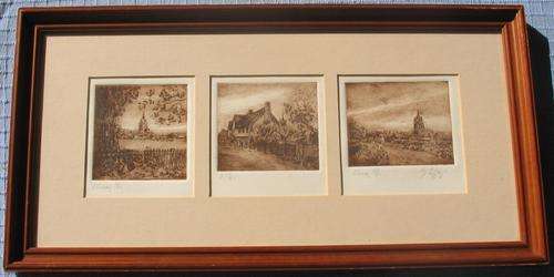 3 ORIGINAL ETCHINGS IN ONE FRAME - HAND SIGNED in Pencil