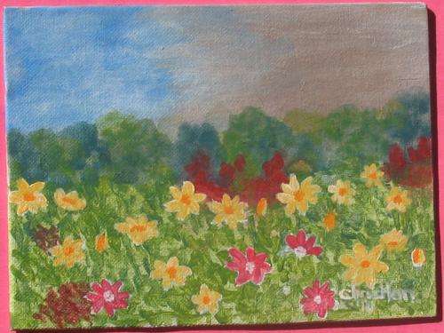 LANDSCAPE OF FLOWERS ORIGINAL PAINTING BY CHRIS HAN