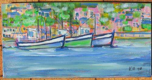 Kalk Bay Boat Scene Oil on Canvas 50cm x 25cm