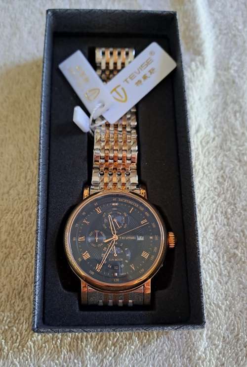 Tevise Men`s Namura Moon Phase Automatic Steel Watch