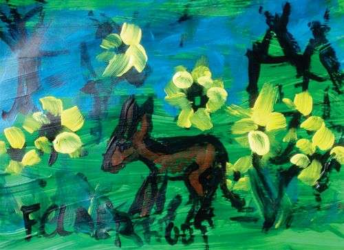 Frans Claerhout - Donkey and Flowers - Great Investment Art! Signed on back and comes with COA.