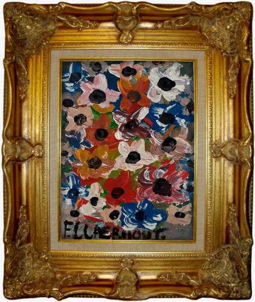Frans Claerhout - FLOWERS - Oil on canvas. Signed and dated on back with COA