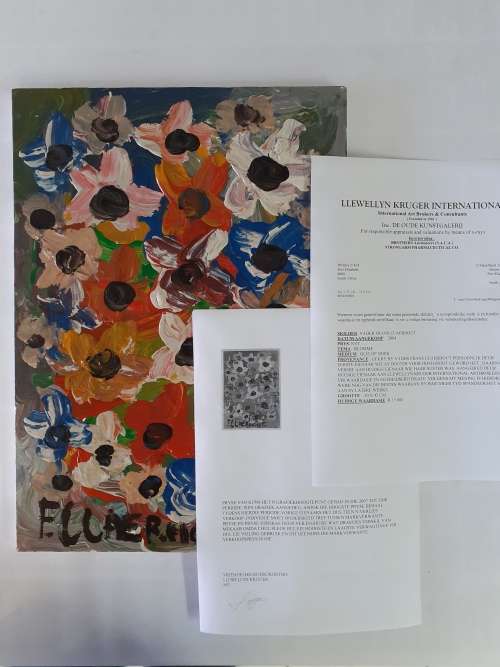 Frans Claerhout - FLOWERS - Oil on canvas. Signed and dated on back with COA