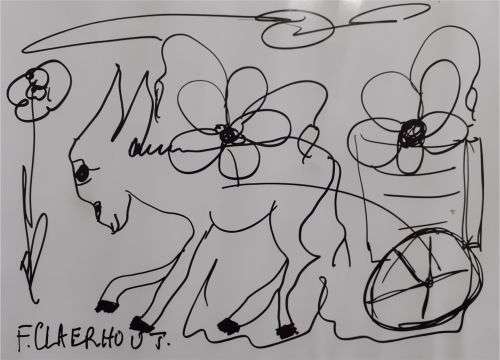 Frans Claerhout - Donkey - STUNNING! - Ink On Photo Paper, SIGNED WITH C.O.A