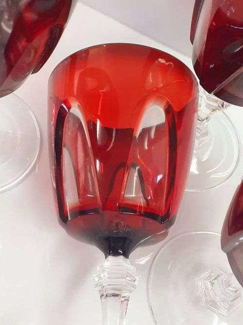 Cristal D`Arques Durand Gothic 4x Ruby Red France Cut To Clear Wine Glasses