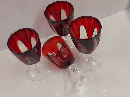 Cristal D`Arques Durand Gothic 4x Ruby Red France Cut To Clear Wine Glasses