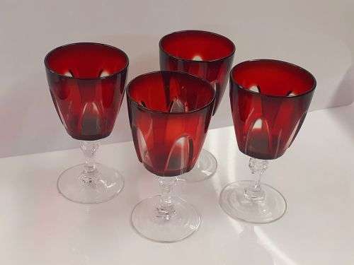 Cristal D`Arques Durand Gothic 4x Ruby Red France Cut To Clear Wine Glasses