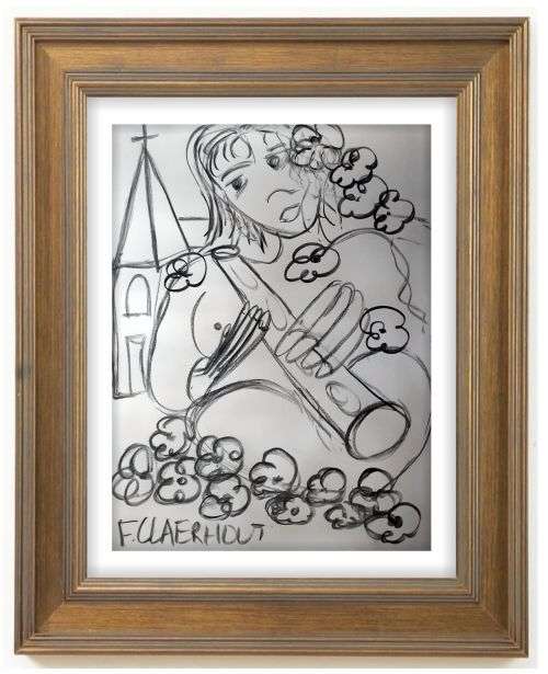 Frans Claerhout - NUDE WITH FLUTE - 65cm x 50cm (CHARCOAL). COA Included. MAKE AN OFFER!!!!
