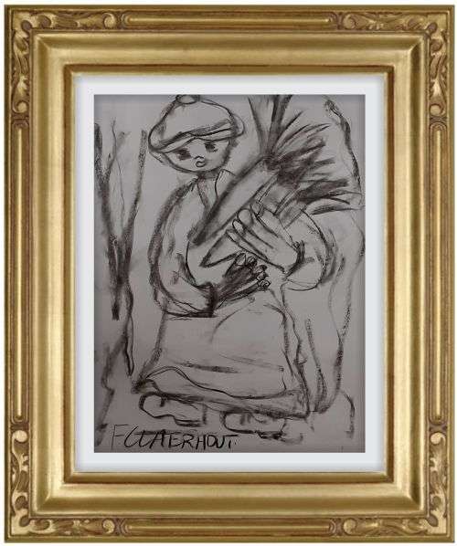 LARGE!!! Frans Claerhout - FIGURE - 65cm x 50cm (CHARCOAL). COA Included. MAKE AN OFFER!!!!