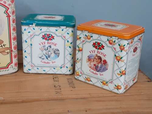 Collection of 4 Vintage Vyf Rose Afrikaans / English Tea Tins