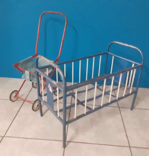 Vintage Toy Set, push pram and sleeping cot