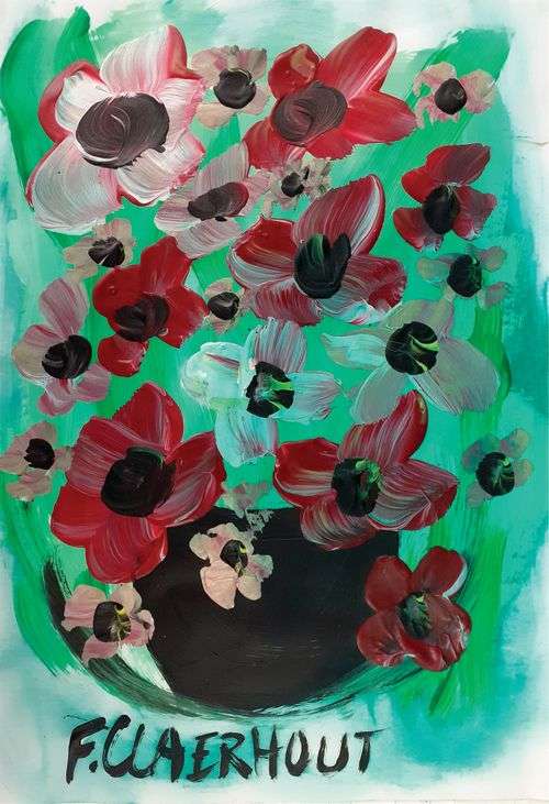 Frans Claerhout - FLOWERS - Acrylic on paper. Signed and dated on back with COA