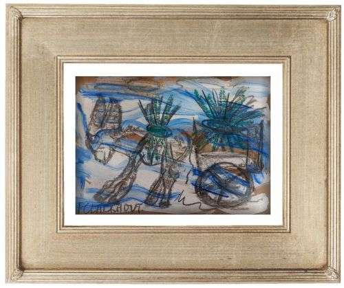 Frans Claerhout - Donkey and cart - Mixed Media on paper. COA Included.