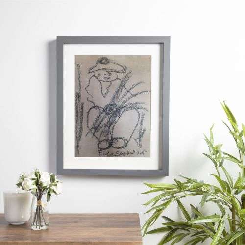 LARGE Father Frans Claerhout art - Farmer.- Charcoal on paper. COA Included.