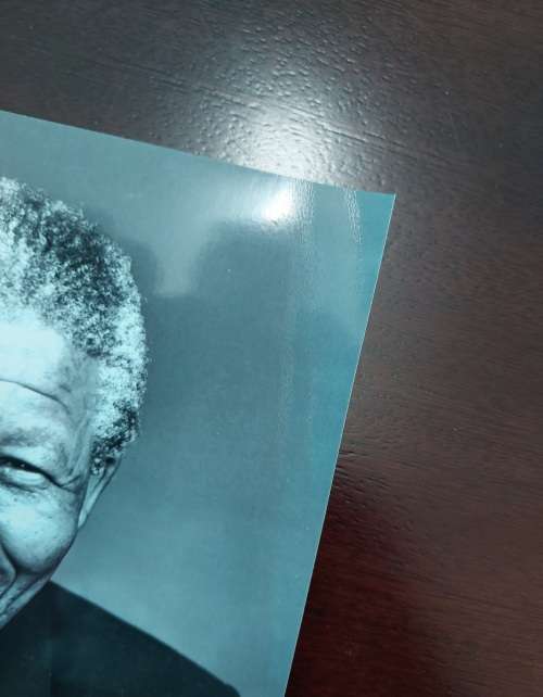 Nelson Mandela photo, signed in white pen (not a print) - size 15cm x 20cm