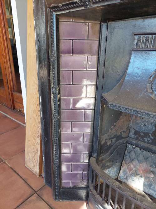 Antique Cast Iron Fireplace With Wooden Mantle Piece
