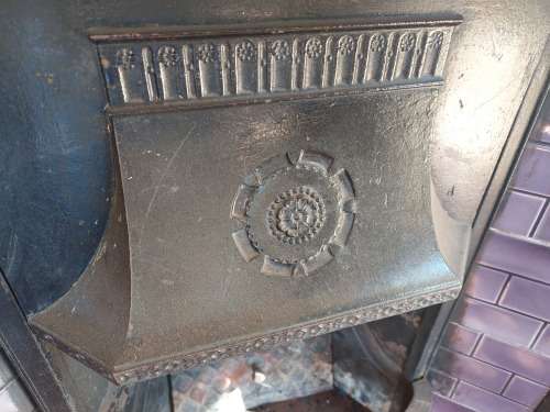 Antique Cast Iron Fireplace With Wooden Mantle Piece