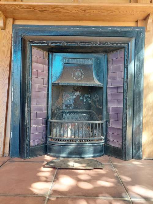 Antique Cast Iron Fireplace With Wooden Mantle Piece