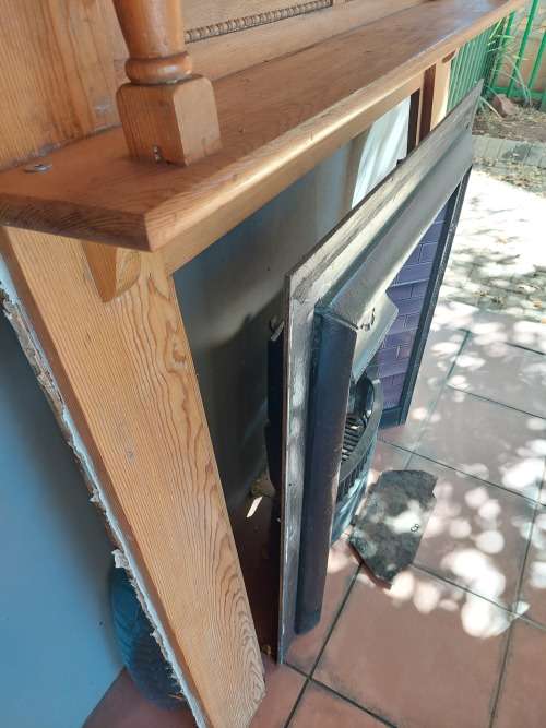 Antique Cast Iron Fireplace With Wooden Mantle Piece