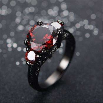 Red Round Cut Ruby Sz 7,8, Women`s 10KT Black Gold Filled. Stunning