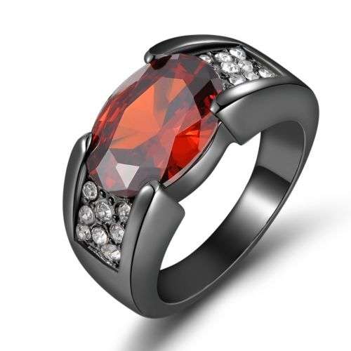 Precious Size 11 Band Garnet Fashion Black 18K Gold Filled Halo Men's Ring Gift