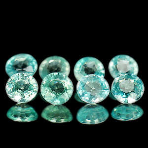 3.25ct Bright Natural Light Blue Zircon Cambodia, Round Cut, 8 Peice