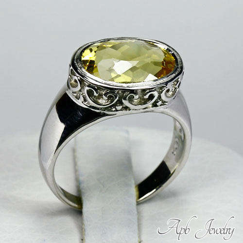 Yellow Citrine Set In White Gold Plate 925 Sterling Silver Ring. Captivating