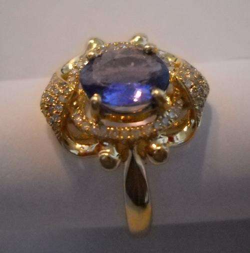1.02ct Tanzanite + 0.35ct Accent Diamonds Set In 10k Solid Yellow Gold Engagement Ring.