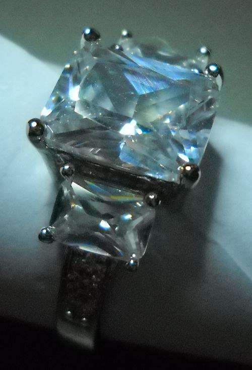 8x10mm WHITE SAPPHIRE & CZ SIMS SET IN 14kt WHITE GOLD PLATE RING. STUNNING