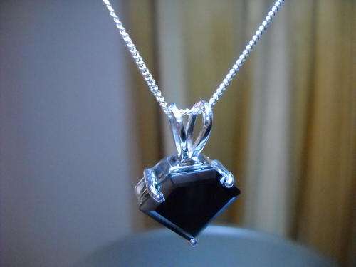 8.60ct Black Diamond Fancy Cut Sterling Silver Pendant Necklace With Chain. Free Certificate
