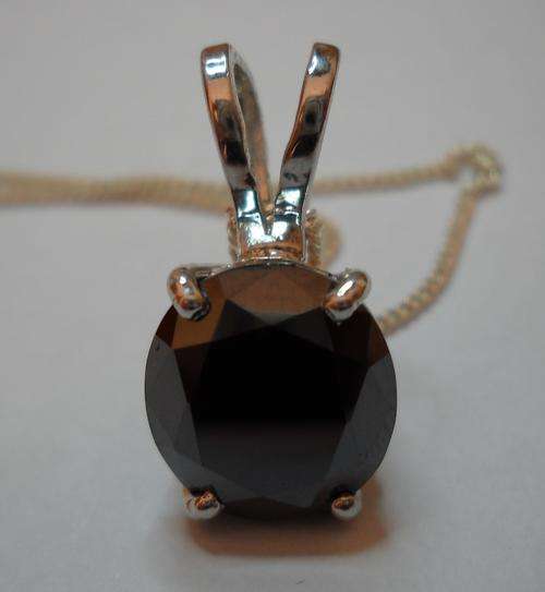 7.48ct Certified Black Diamond Sterling Silver Pendant Oval Cut With Chain. Free Certificate