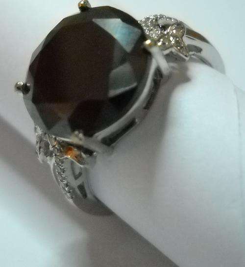 STUNNING* 5.15ct Round Cut Black Diamond+.110ct Accent Diamond Set In 10k White Gold Engagement Ring