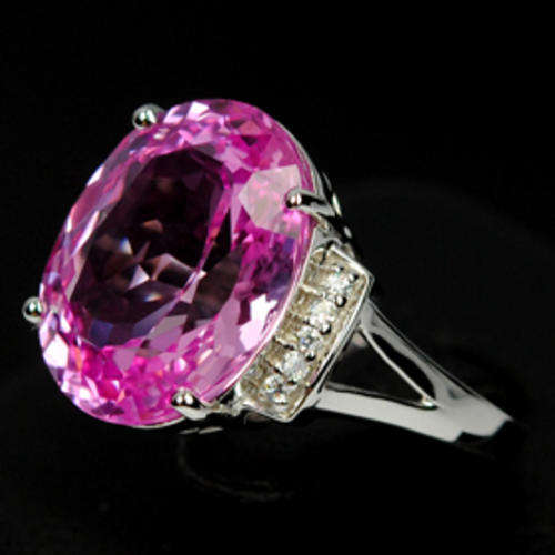 12.49ct Pink Topaz & CZ Set In Sterling Silver Ring. Stunning