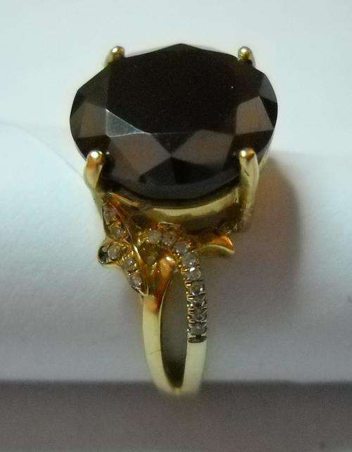 STUNNING* 5.15ct Round Cut Black Diamond+.110ct Accent Diamond Set In 10k Yellow Gold Ring