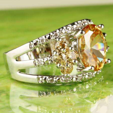 Oval Cut Morganite And White Topaz Gemstones Set in Sterling Silver Ring. Captivating