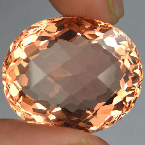 !!HUGE!! 26.15ct STUNNING NATURAL OVAL CHECKERBOARD CUT ORANGE PEACH MORGANITE.