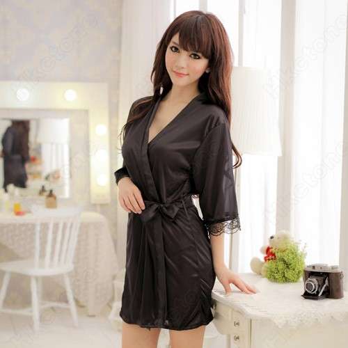 Sexy Womens Lace Sheer V Neck Dress Nightgown Lingerie With Belt Free Shipping