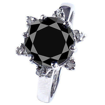 2.68ct Moissanite Black And Natural Rough Diamond Round Cut Set In 925 Silver Ring. Stunning