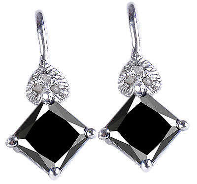 Awesome 2.44ct Black Moissanite Princess Cut And Natural Rough Diamonds Earings. 925 Sterling