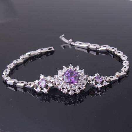 18k white gold filled fashion purple sapphire promising bracelet7.5"13.1g