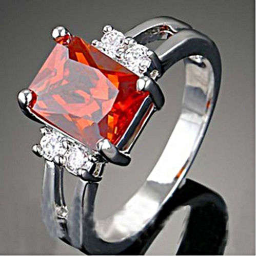 Jewellery New Ring Size R / 9 Red Ruby Crystal Lady's 10kt White Gold Filled
