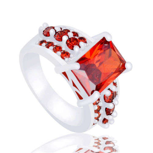 Women Luxury Jewelry Garnet Ruby Topaz Gemstone Silver Wedding Rings Size 8