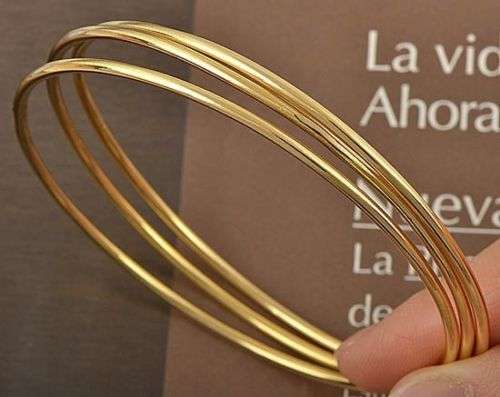 Smooth 9K Real Gold Filled 3-Bangle Set Bracelet 72mm