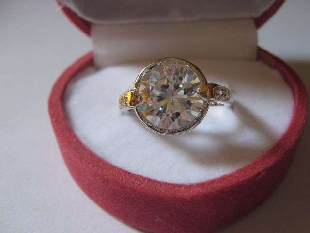 Size 8 1/2 - Large Round Brilliant Cut Solitaire Engagement Ring clad in 18K White Gold!!